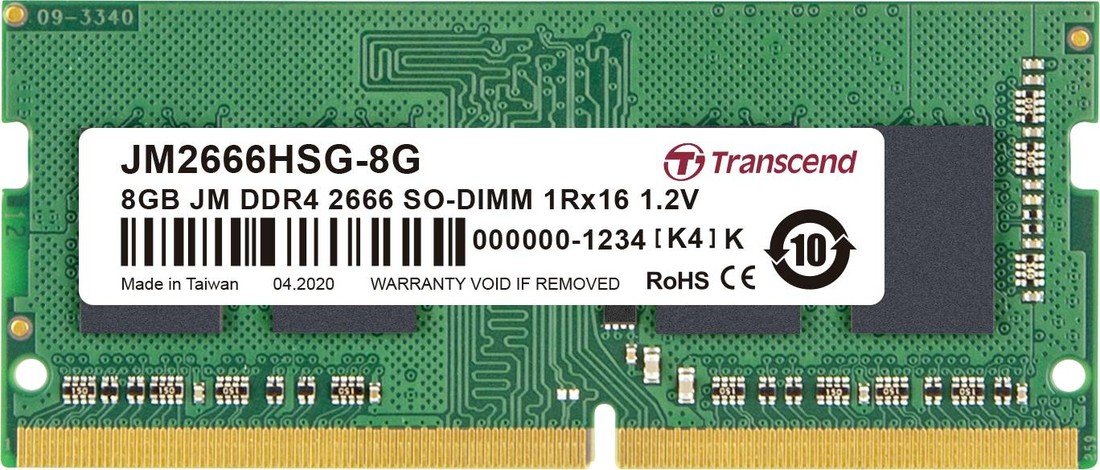 Transcend JetRAM RAM modul pro notebooky DDR4 8 GB 1 x 8 GB Bez ECC 2666 MHz 260pin SO-DIMM CL19 JM2666HSG-8G