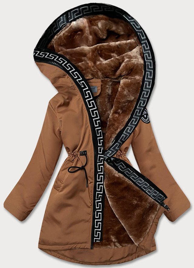 Dámská bunda v karamelové barvě s kožešinovou podšívkou (B8116-22) - 46 - hnědá