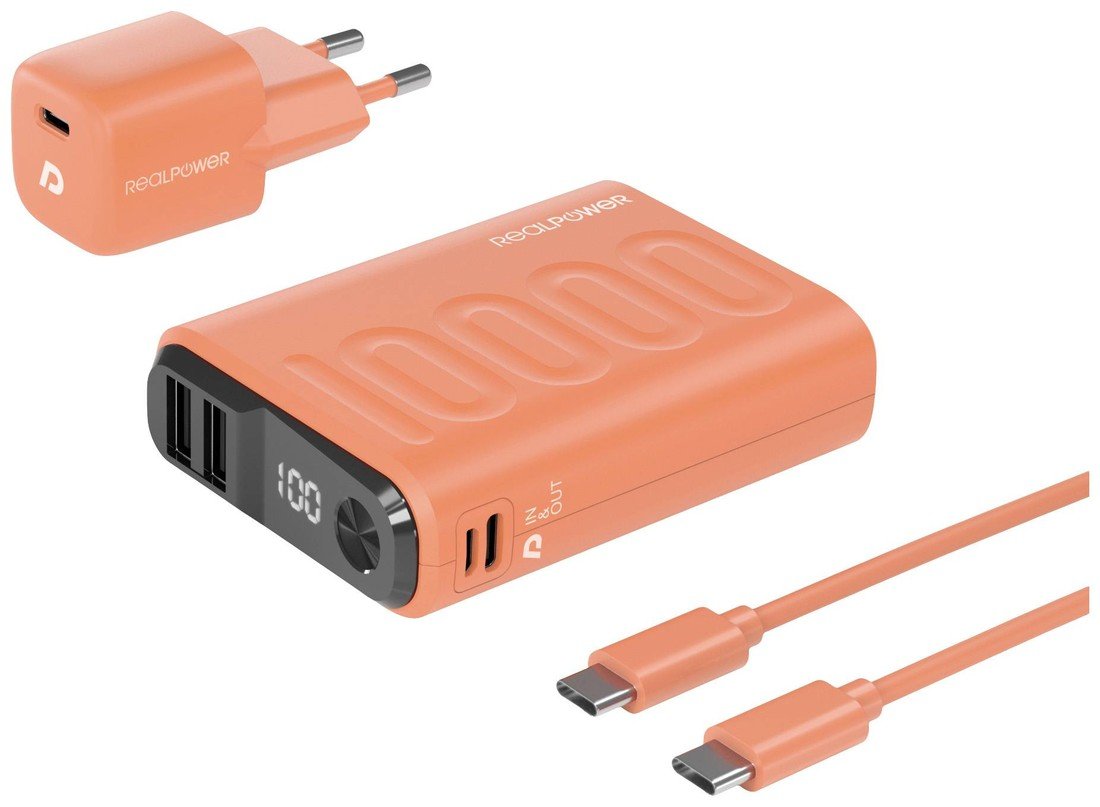 RealPower PB-10000 Power Pack powerbanka 10000 mAh  Li-Ion akumulátor USB, USB-C® oranžová