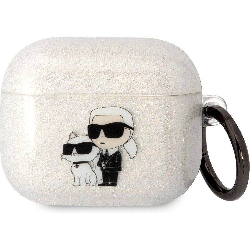 Karl Lagerfeld 3D Logo NFT Karl and Choupette TPU Glitter pouzdro Airpods 3 bílé