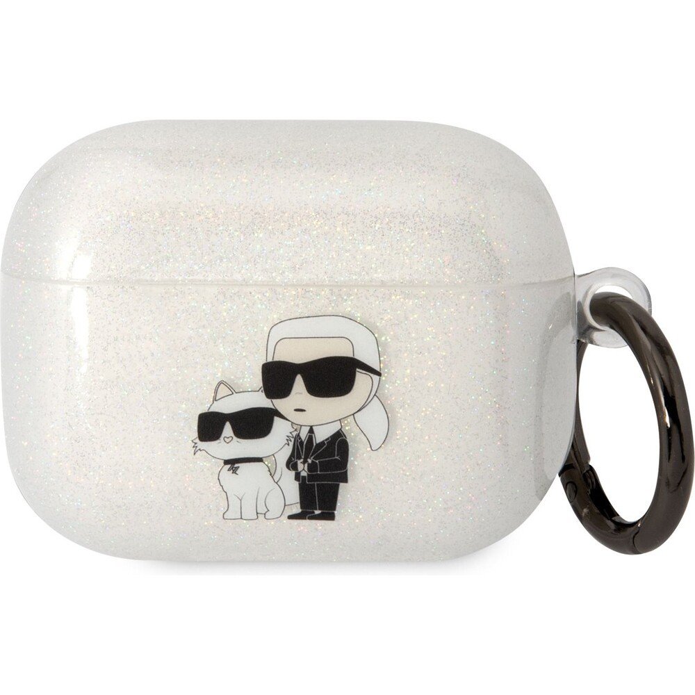 Karl Lagerfeld 3D Logo NFT Karl and Choupette TPU Glitter pouzdro Airpods Pro bílé