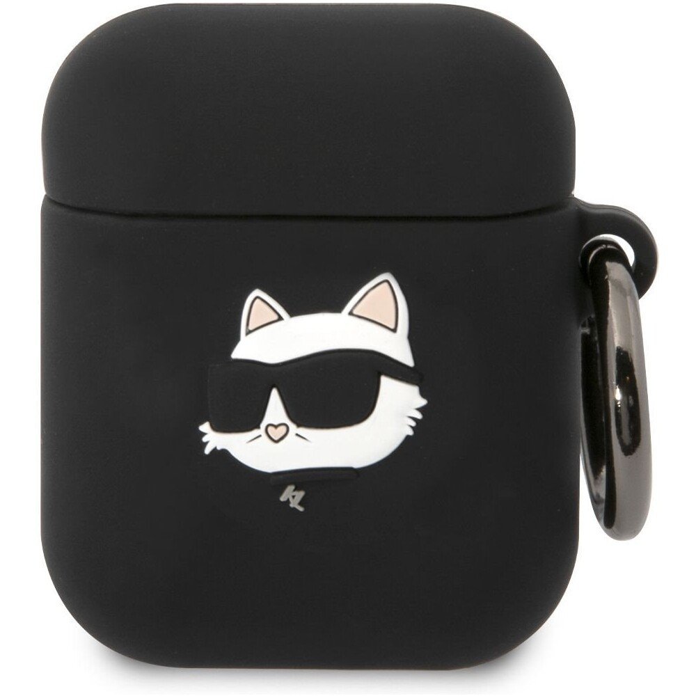 Karl Lagerfeld 3D Logo NFT Choupette Head Silikonové pouzdro Airpods 1/2 černé