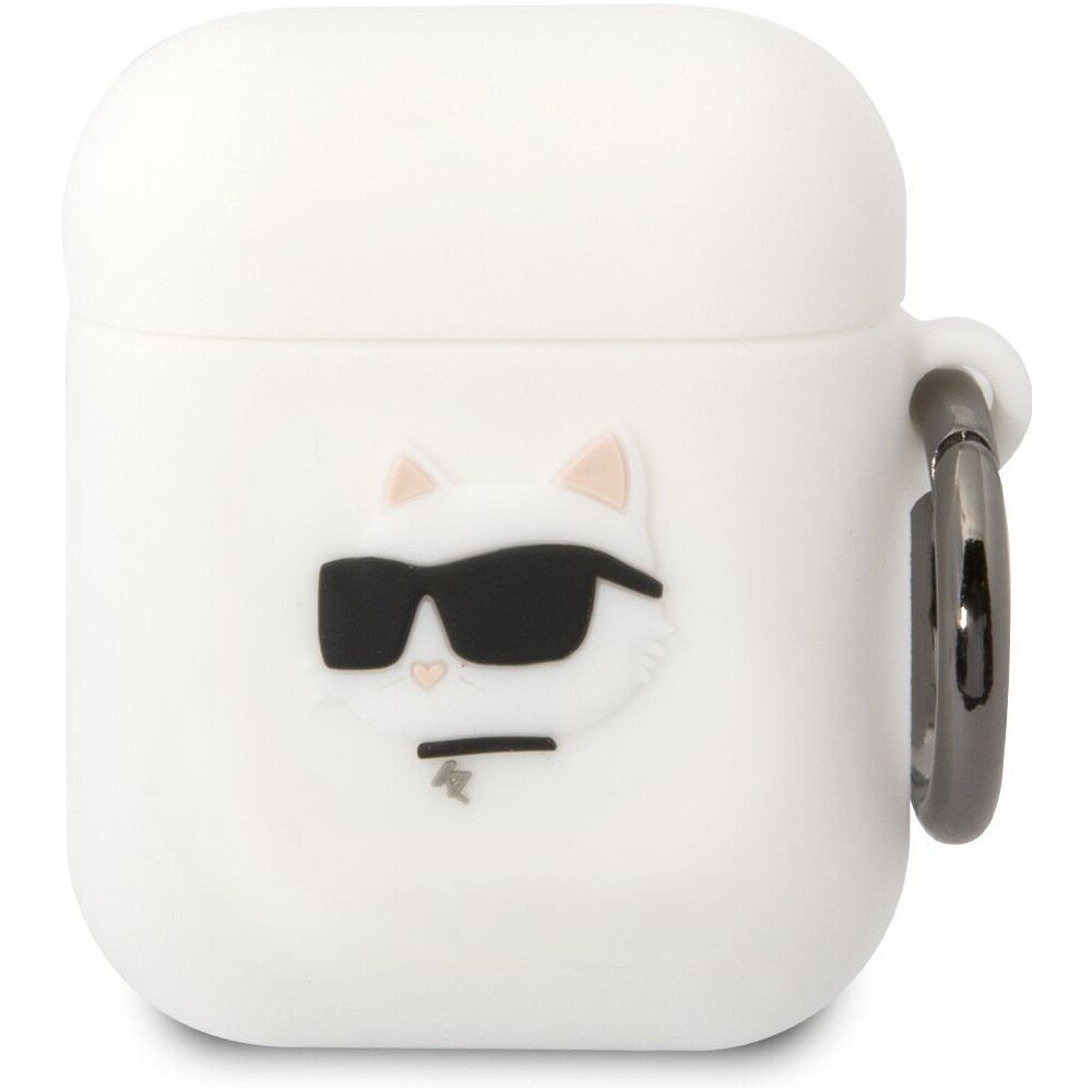 Karl Lagerfeld 3D Logo NFT Choupette Head Silikonové pouzdro Airpods 1/2 bílé