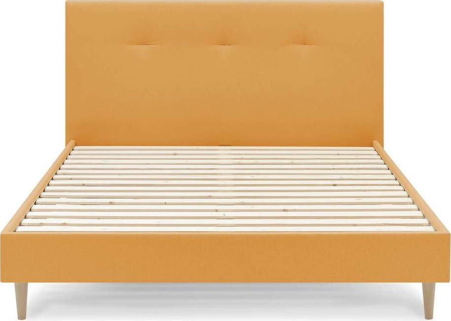Žlutá čalouněná dvoulůžková postel s roštem 160x200 cm Tory - Bobochic Paris