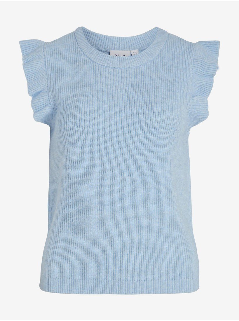 Světle modré dámské žebrované tričko VILA Ril - Dámské