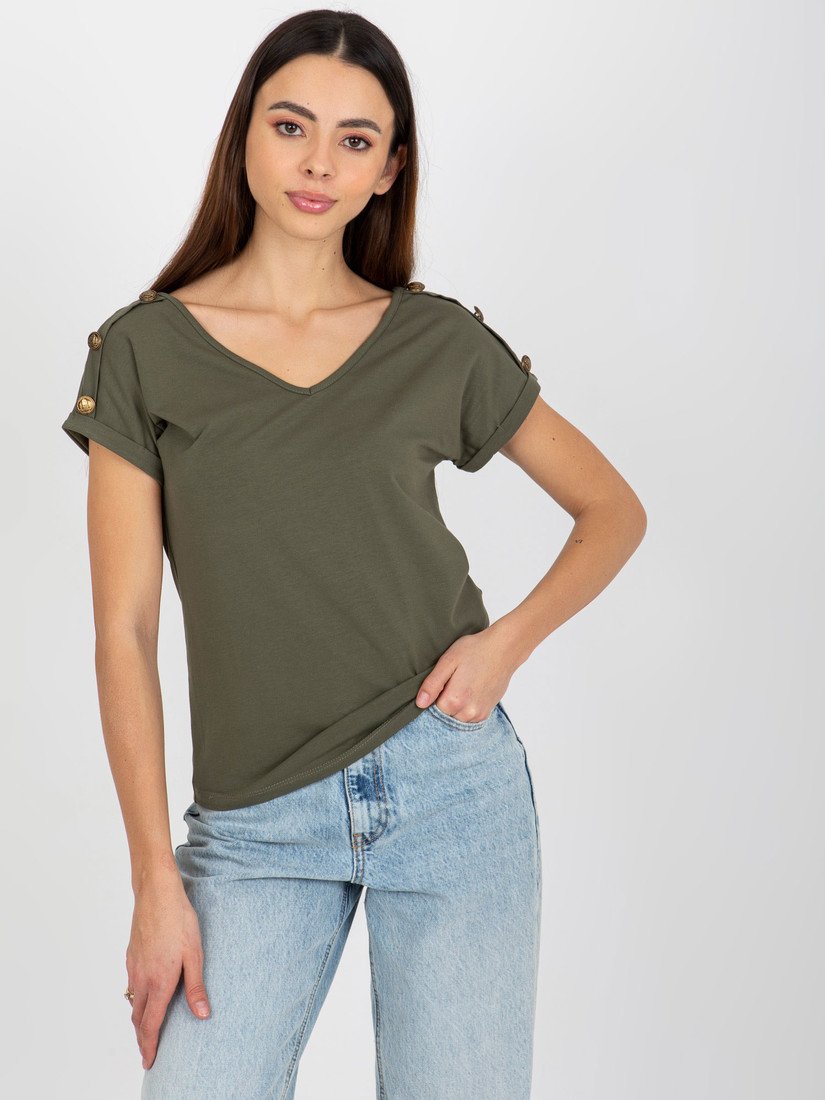 TMAVĚ KHAKI DÁMSKÉ TRIČKO S VÝSTŘIHEM TW-BZ-BL-1006.56-DARK KHAKI Velikost: S