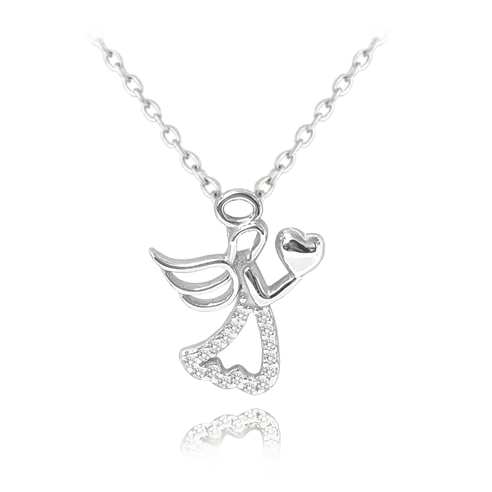Stříbrný náhrdelník MINET ANDĚL se srdíčkem JMAN0266SN45