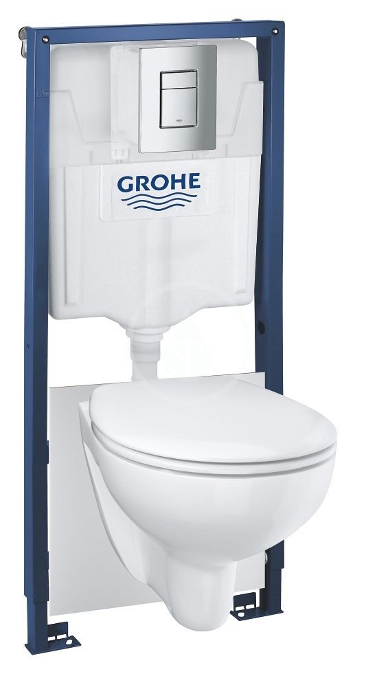 GROHE Solido Set předstěnové instalace, klozetu Bau Ceramic a sedátka softclose, tlačítko Skate Cosmopolitan, chrom 39586000