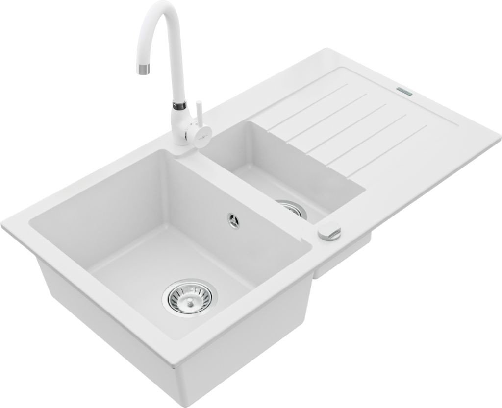 MEXEN/S Matias granitový dřez 1.5 s odkapávačem včetně baterie Telma, bílá 6502-20-670200-20