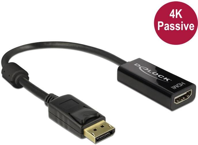 Delock DisplayPort / HDMI kabelový adaptér Konektor DisplayPort, Zásuvka HDMI-A 0.20 m černá 62609 pozlacené kontakty Kabel DisplayPort