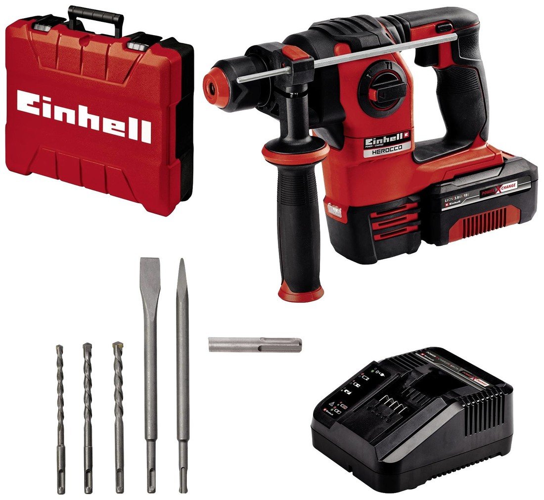 Einhell Power X-Change HEROCCO Kit  plus 5 (1x3,0Ah) SDS plus-aku kladivo 18 V 3.0 Ah Li-Ion akumulátor  akumulátor, kufřík, vč. příslušenství