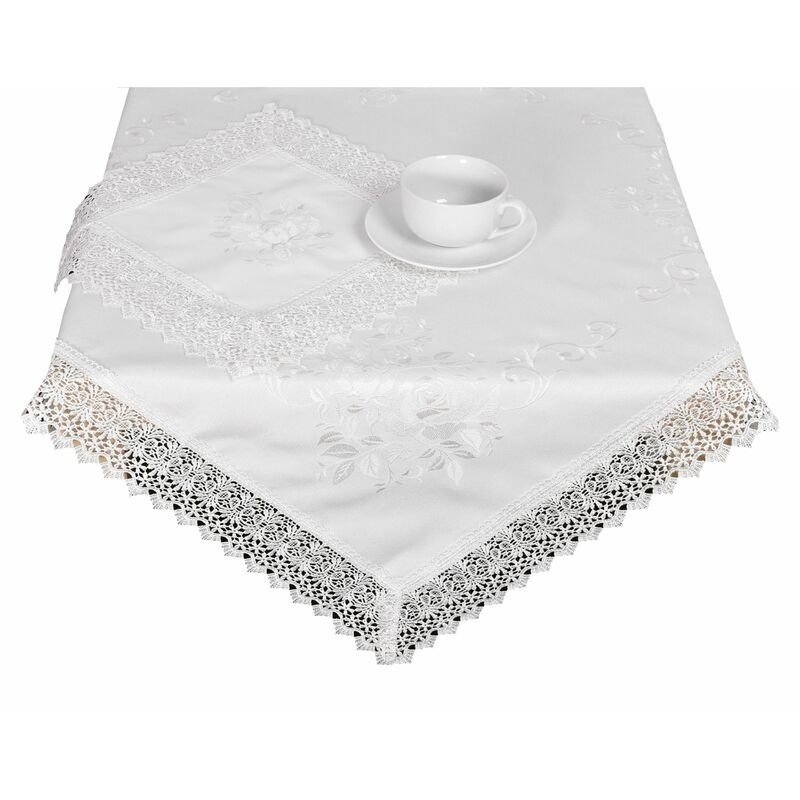 Ubrus celoroční, Růže s krajkou, bílý 35 x 35 cm