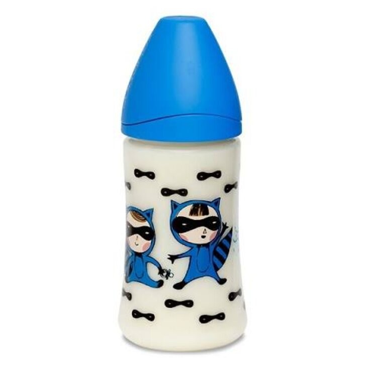 SUAVINEX Kojenecká láhev, latex, 270 ml, vel.1M, modrá kočka