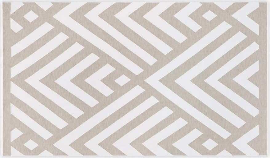 Béžovo-bílá bavlněná koupelnová předložka Foutastic Geometric, 100 x 180 cm
