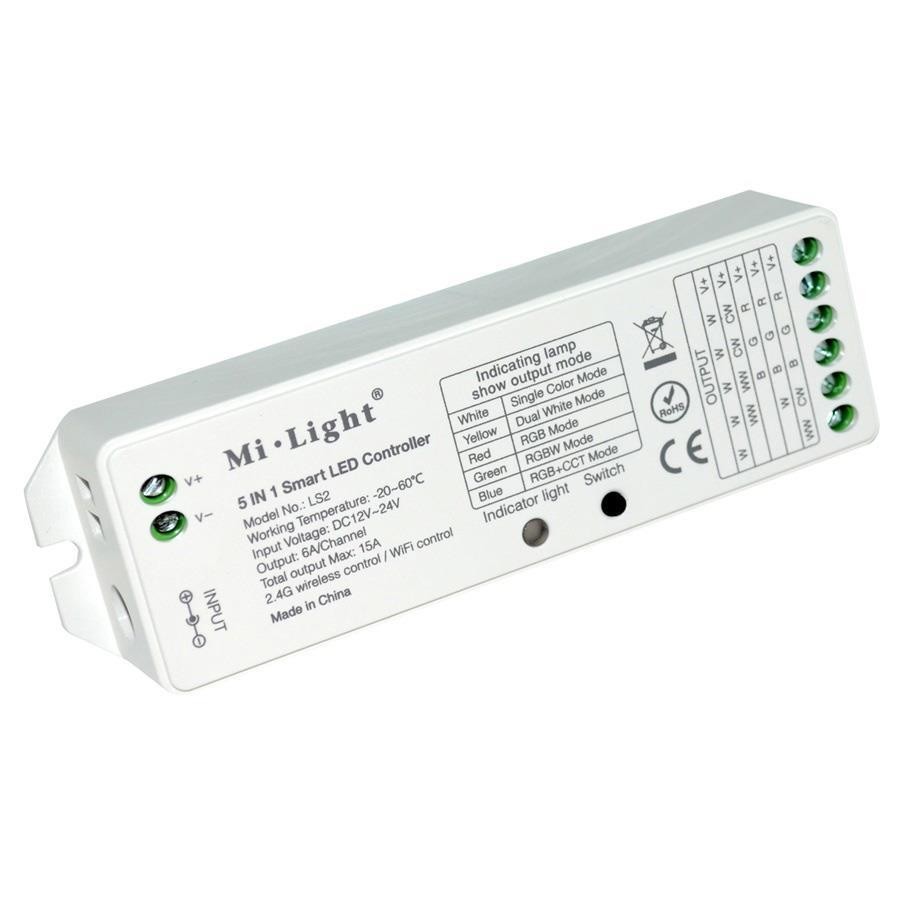 Přijímač dálkového ovládání 5v1 RGB+CW/WW 180W, 8 kanálů 2,4ghz MI-Light RGB + CW&WW RGB+CCT LS2