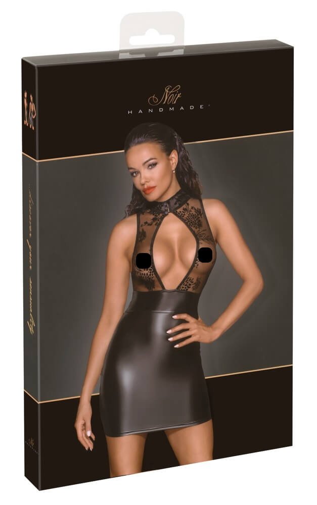 Noir - transparent top, shiny mini dress (black)