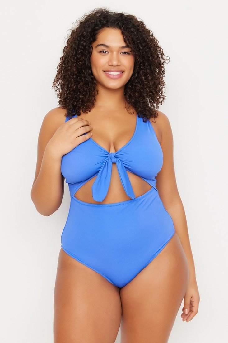 Trendyol Curve Plus Size Swimsuit - Navy blue - Plain