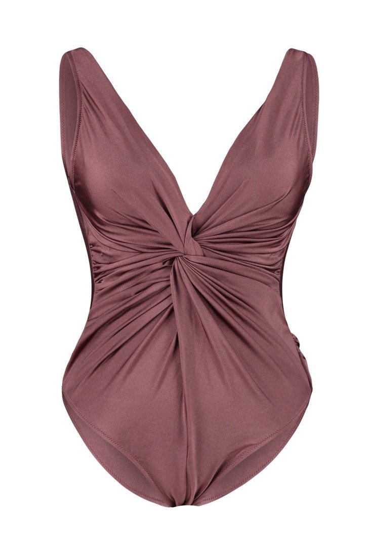 Trendyol Curve Plus Size Swimsuit - Brown - Plain