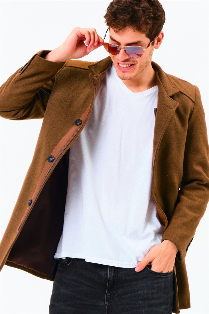 PLT8327 DEWBERRY MENS COAT-DARK CAMEL