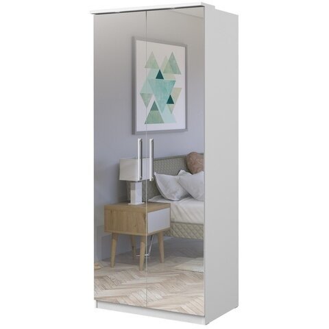 HELVETIA Šatní skříň OPTION 90 LED se zrcadlem L/P bílá / bílý lesk 45x217x63 bílá / bílý lesk