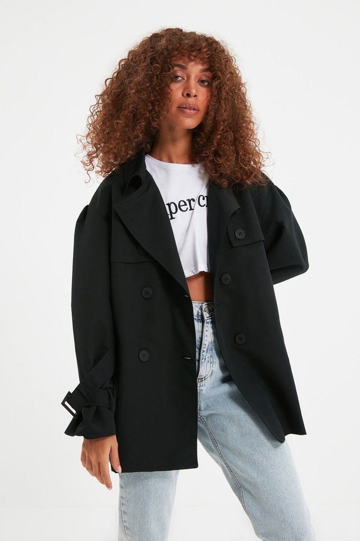 Trendyol Trench Coat - Black - Double-breasted