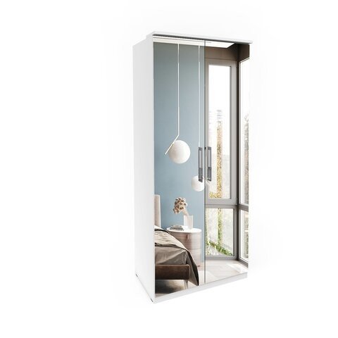 HELVETIA Šatní skříň OPTION 90 se zrcadlem L/P bílá / bílý lesk 90x217x63 bílá / bílý lesk