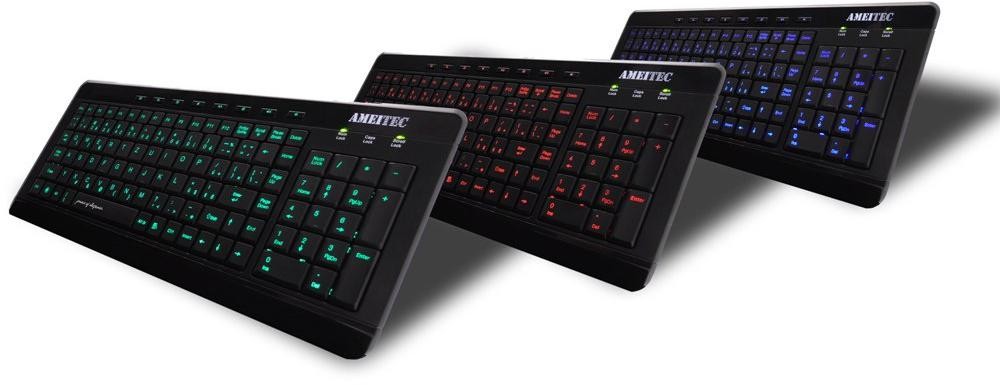 EXACTGAME AMEI Keyboard AM-K3001G Professional Letter Green Illuminated Keyboard (CZ layout) (AMEI AM-K3001G)