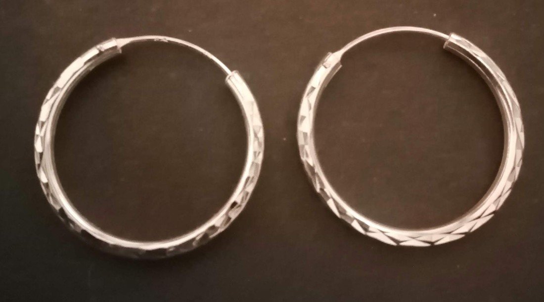 Stříbrné náušnice vroubkované kruhové - 2.5cm průměr