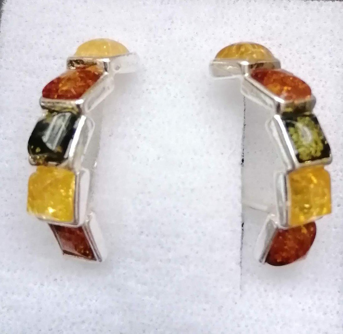 Jantarové stříbrné náušnice - kombinované barvy - varianta 2