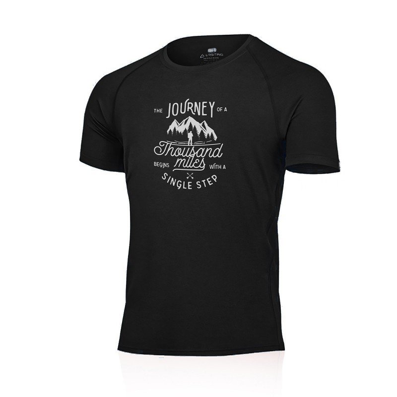 Lasting pánské merino triko s tiskem JOURNEY černé Velikost: L