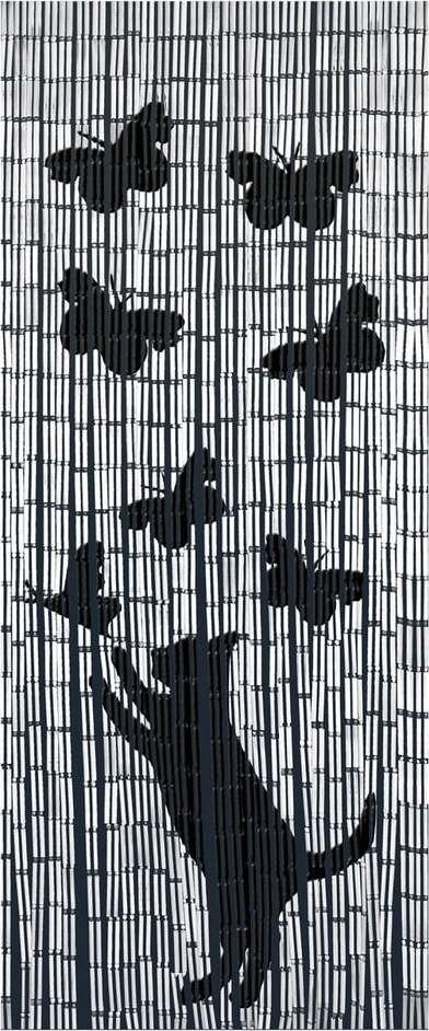 Černo-šedý bambusový závěs do dveří 200x90 cm Cat and Butterfly - Maximex