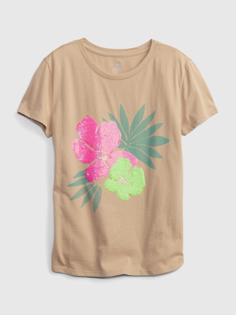 GAP Dětské organic tričko s flitry floral - Holky