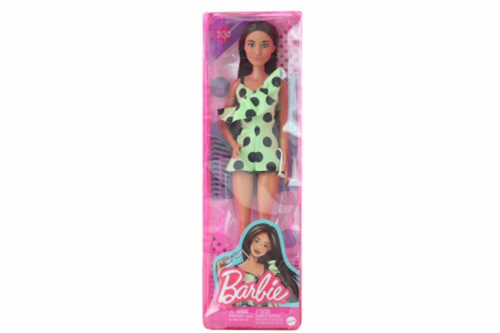 Mattel Barbie Modelka 200 - Limetkové šaty s puntíky FBR37