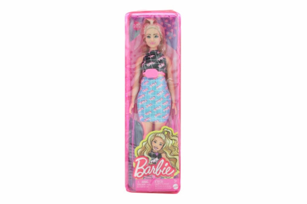 Mattel Barbie Modelka 202 - Černo-modré šaty s ledvinkou FBR37