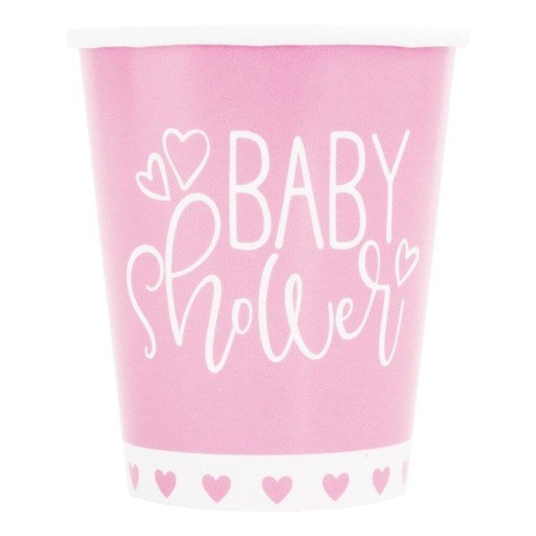 Kelímky papírové Baby Shower růžové 266 ml 8 ks