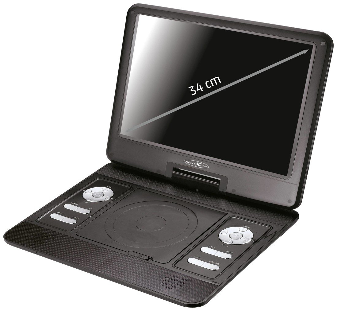 Reflexion DVD1322 Přenosná TV s DVD přehrávačem 34 cm 13 palec Energetická třída (EEK2021): D (A - G) vč. 12V připojovacího kabelu do auta, vč. antény DVB-T, napájení z akumulátoru, s integrovaným DVD