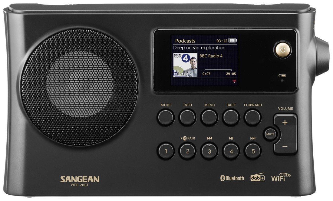 Sangean WFR-28BT internetové stolní rádio DAB plus , FM DAB plus , Wi-Fi, Bluetooth, AUX, internetové rádio  s USB nabíječkou, Spotify černá