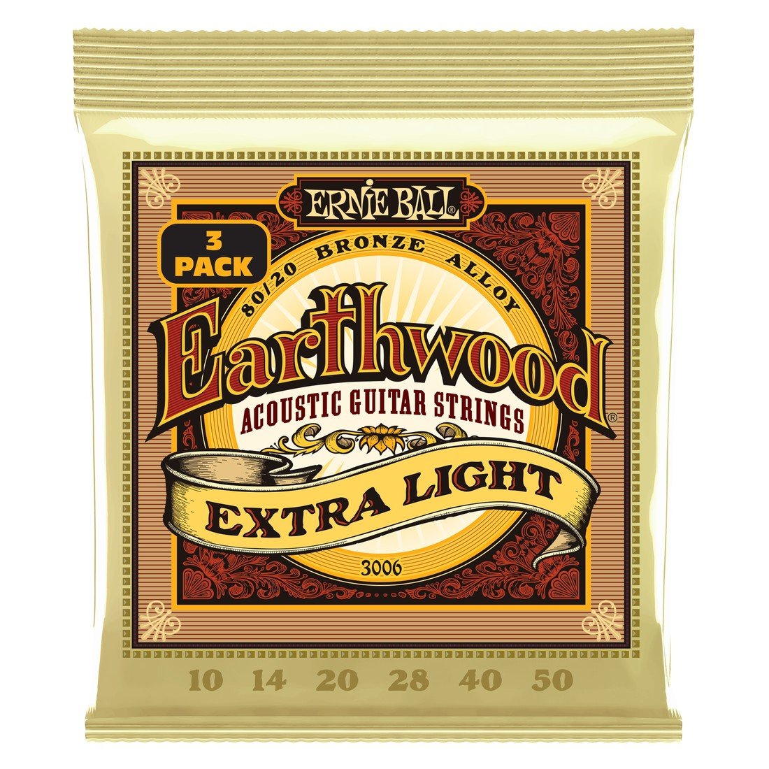 Ernie Ball Earthwood Extra Light 80/20 Bronze 3-Pack