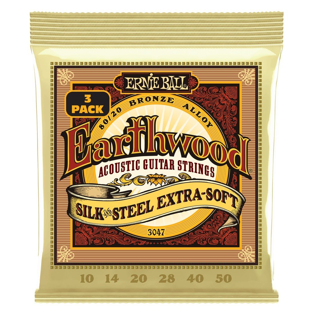 Ernie Ball Earthwood Silk & Steel Extra Soft 80/20 Bronze 3-Pack