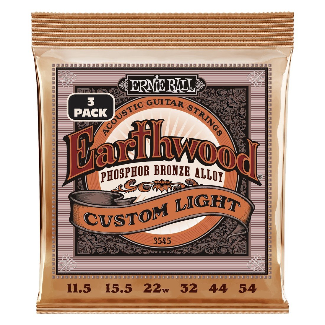 Ernie Ball Earthwood Custom Light Phoshor Bronze 3-Pack