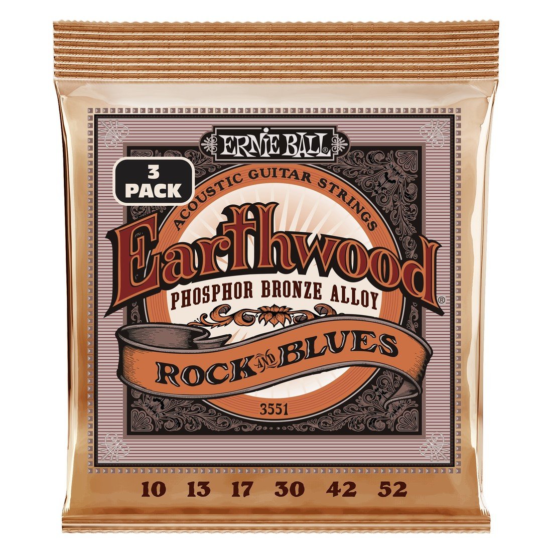 Ernie Ball Earthwood Rock & Blues Phoshor Bronze 3-Pack