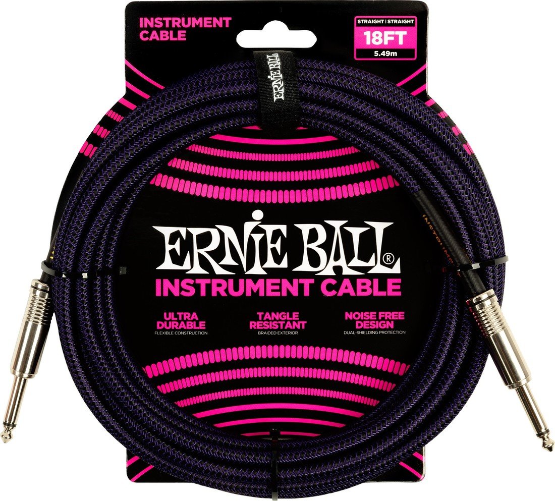 Ernie Ball Braided Instrument Cable 18' Purple Black