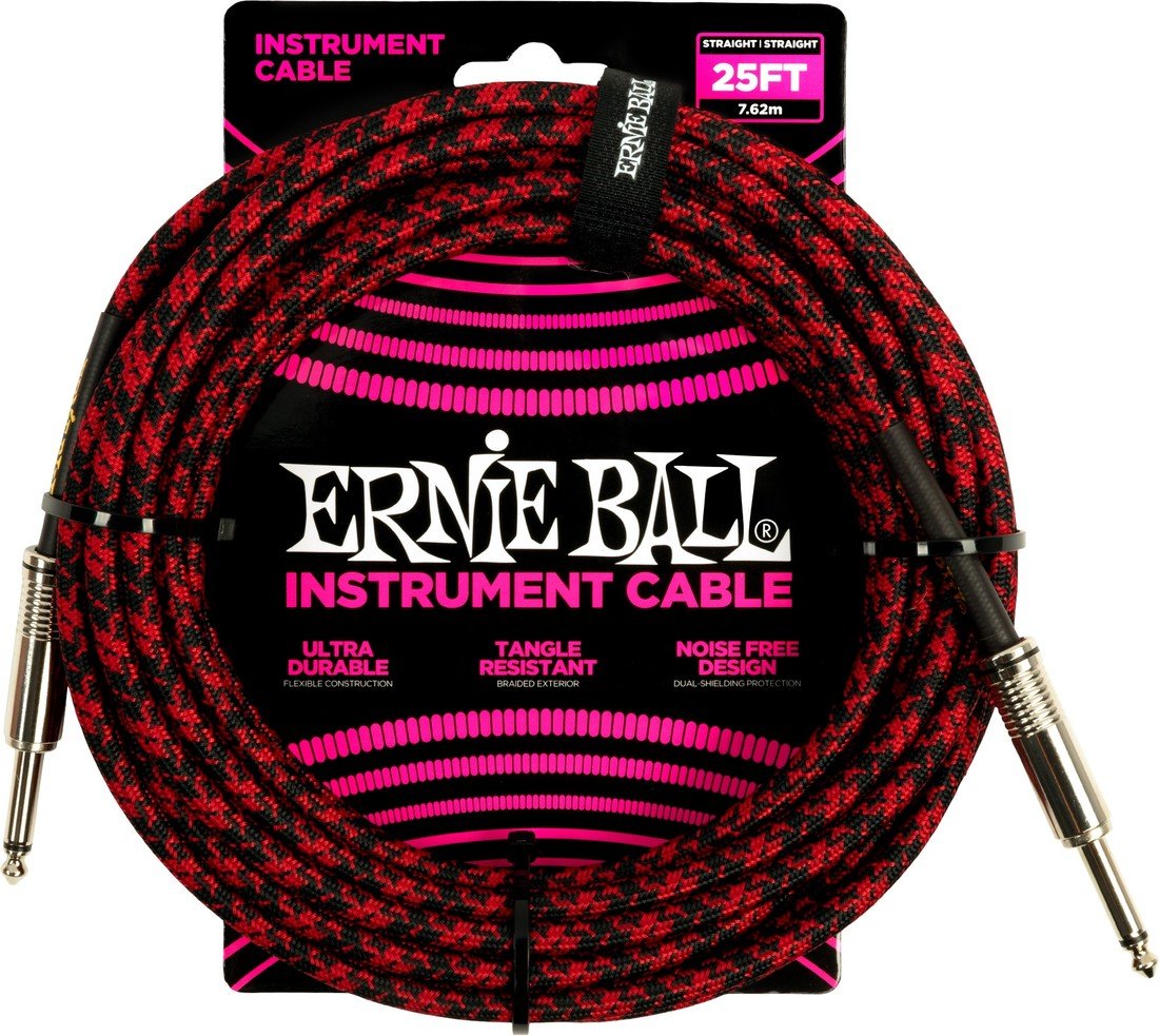Ernie Ball Braided Instrument Cable 25' Red Black