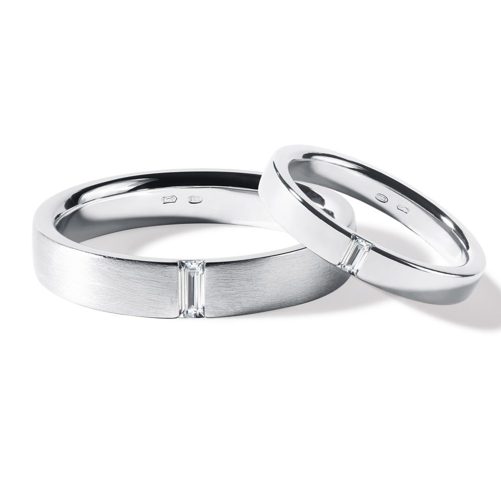 Snubní sada s diamantem v brusu bageta v bílém zlatě KLENOTA