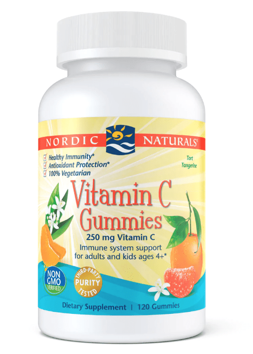 Nordic Naturals Vitamin C Gummies (mandarinka), 250 mg, 120 gumových bonbónů