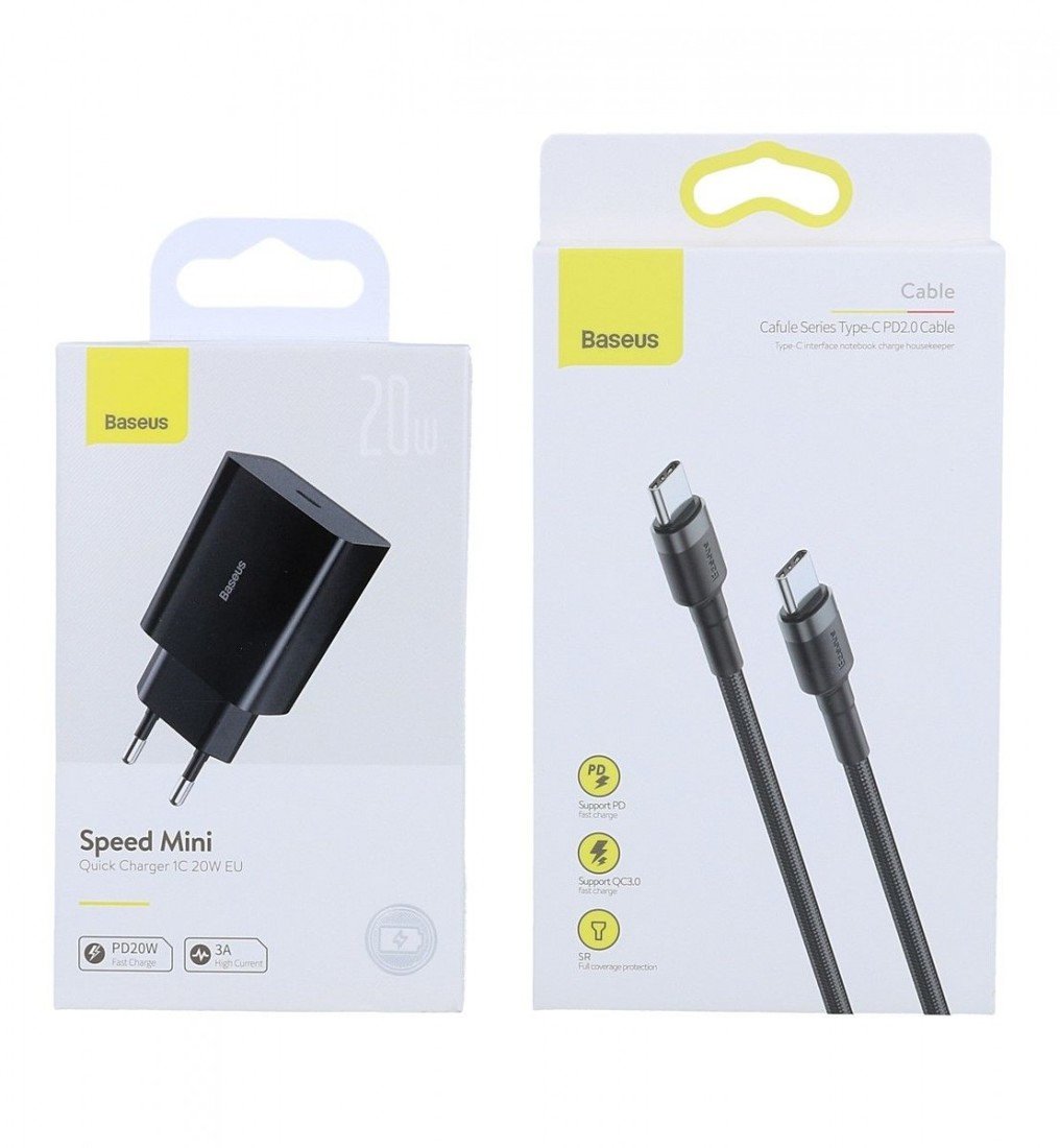 Rychlonabíječka Baseus Speed Mini 20W včetně datového kabelu USB-C černá 3A 90985