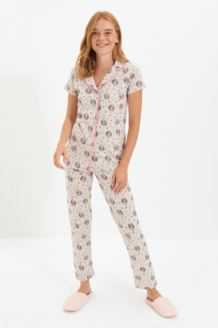 Trendyol Pajama Set - Gray - Graphic
