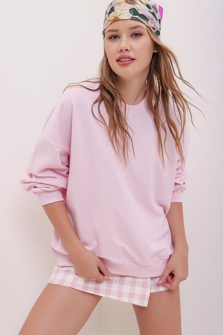 Trend Alaçatı Stili Sweatshirt - Pink - Oversize