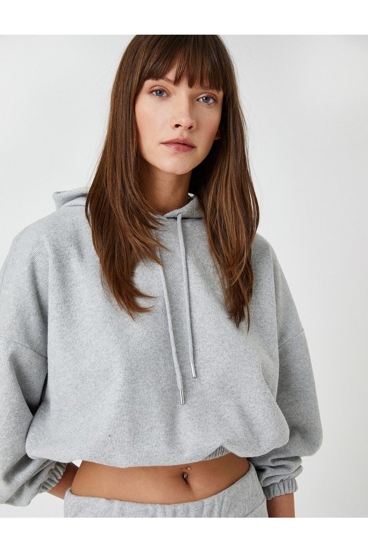 Koton Crop Hoodie Sweatshirt Elastic Waist