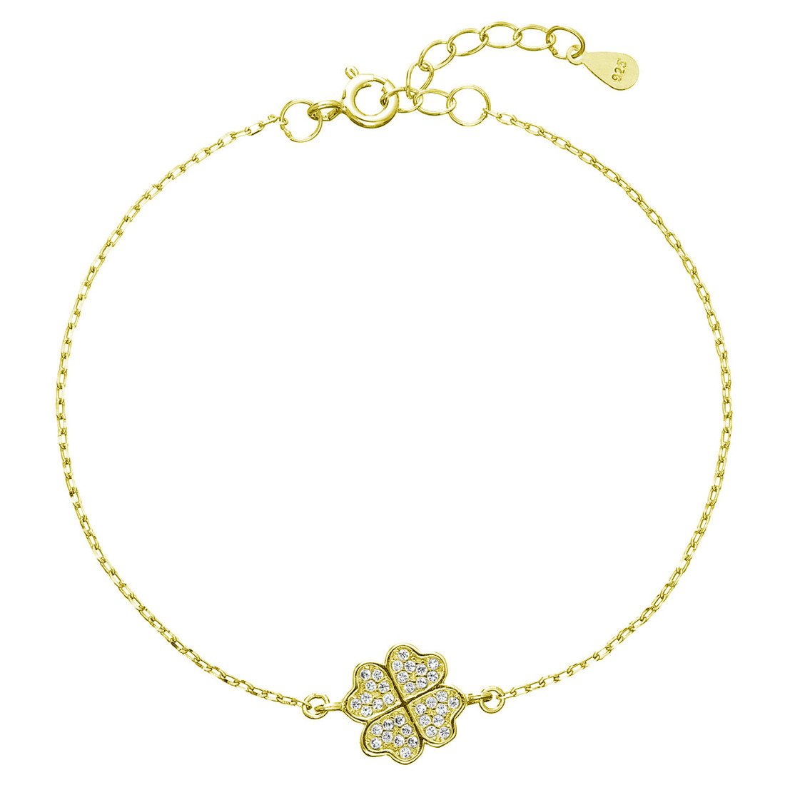 Evolution Group Pozlacený náramek s bílými zirkony čtyřlístek 13008.1 Au plating